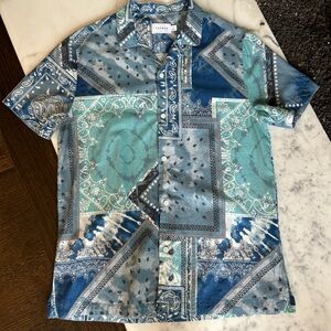 Topman Bandana Print Button Down T-Shirt